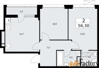 2 - комн.  квартира, 56.3 м², 6/9 эт.