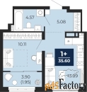 1 - комн.  квартира, 35.6 м², 7/12 эт.