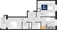 2 - комн.  квартира, 58.9 м², 9/16 эт.
