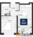 1 - комн.  квартира, 36.63 м², 6/23 эт.