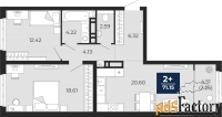 2 - комн.  квартира, 71.15 м², 3/21 эт.