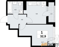 1 - комн.  квартира, 32.9 м², 12/17 эт.