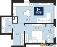 1 - комн.  квартира, 46.1 м², 2/14 эт.