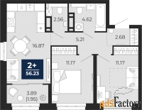 2 - комн.  квартира, 56.23 м², 8/22 эт.
