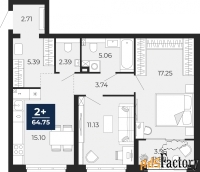 2 - комн.  квартира, 64.75 м², 1/14 эт.