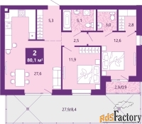 2 - комн.  квартира, 80.1 м², 1/4 эт.