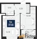 1 - комн.  квартира, 37.06 м², 2/17 эт.