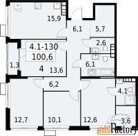 4 - комн.  квартира, 100.6 м², 18/24 эт.