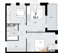2 - комн.  квартира, 52.1 м², 16/18 эт.
