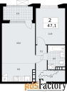 2 - комн.  квартира, 47.1 м², 17/22 эт.