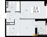 2 - комн.  квартира, 35.9 м², 14/16 эт.