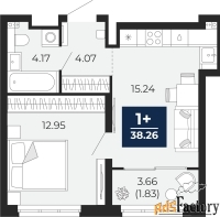 1 - комн.  квартира, 38.26 м², 12/16 эт.