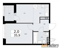 2 - комн.  квартира, 35.9 м², 18/24 эт.