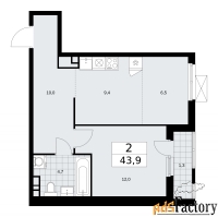 2 - комн.  квартира, 43.9 м², 12/12 эт.