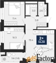 2 - комн.  квартира, 54.3 м², 7/16 эт.