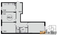 3 - комн.  квартира, 83.5 м², 3/16 эт.