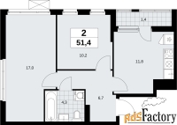 2 - комн.  квартира, 51.4 м², 14/14 эт.