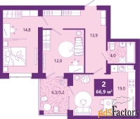 2 - комн.  квартира, 67.3 м², 3/4 эт.