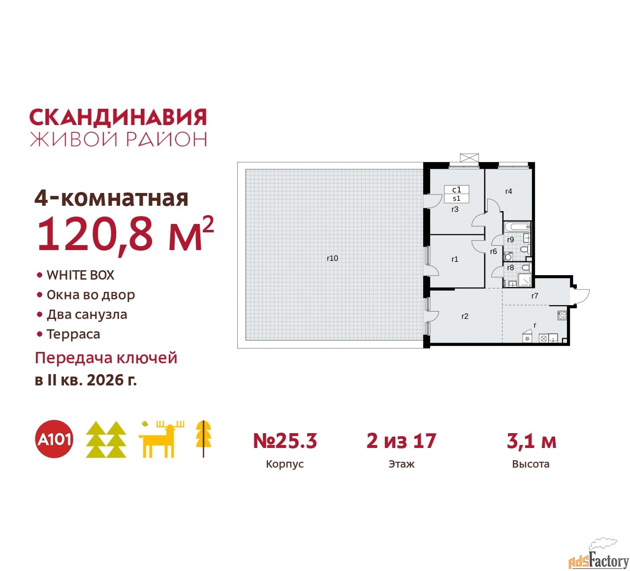 4 - комн. квартира, 120.8 м², 2/17 эт.