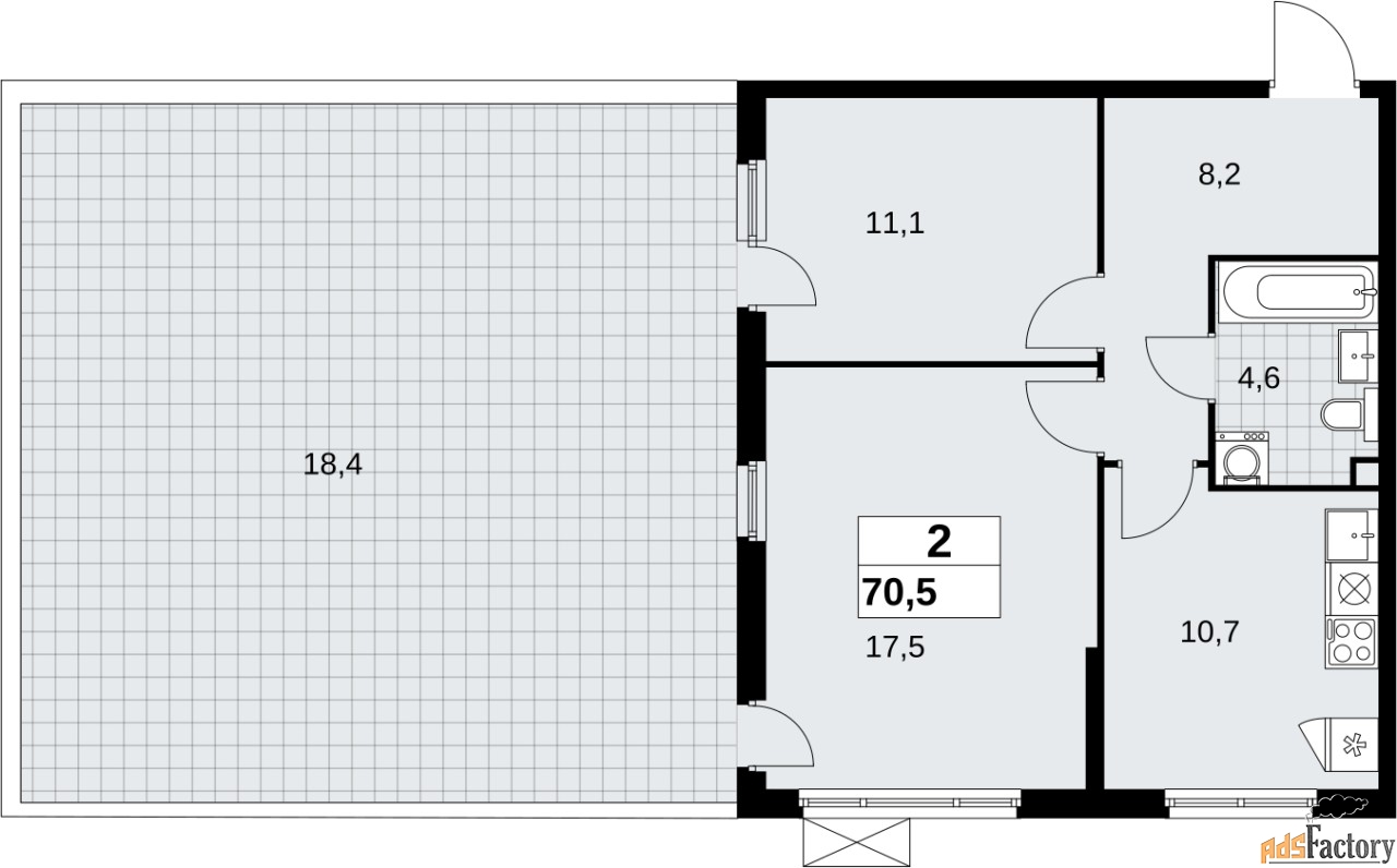 2 - комн.  квартира, 70.5 м², 2/18 эт.