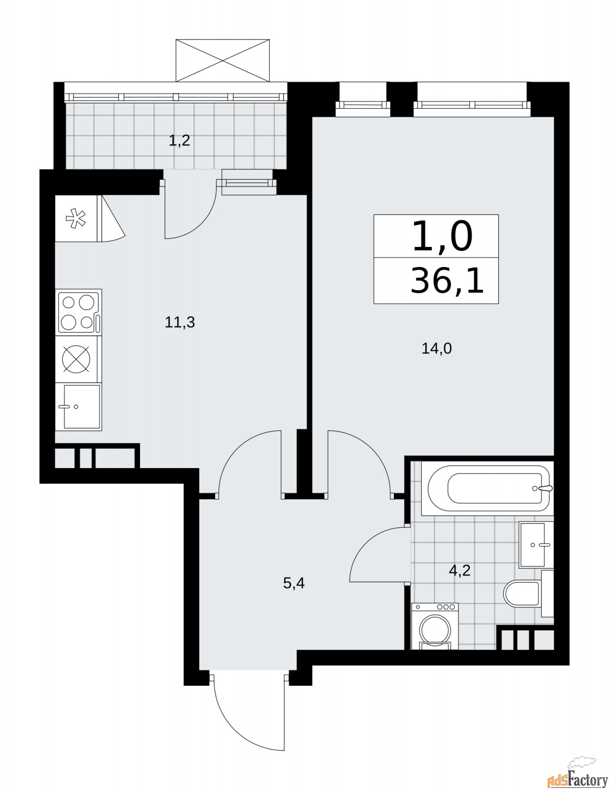 1 - комн.  квартира, 36.1 м², 6/12 эт.