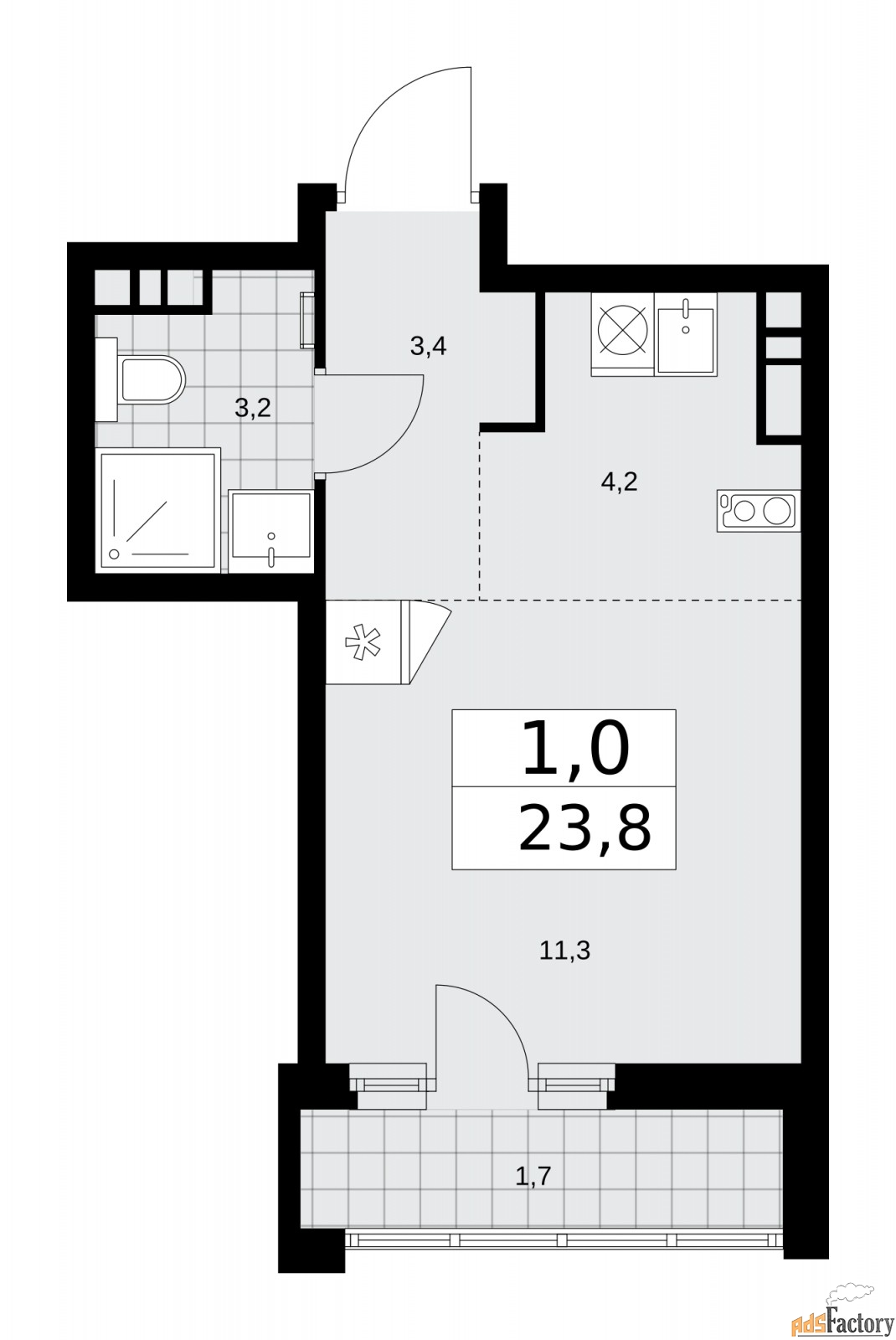 1 - комн.  квартира, 23.8 м², 5/15 эт.