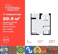 1 - комн.  квартира, 20.6 м², 9/9 эт.