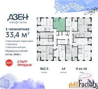 1 - комн.  квартира, 33.4 м², 9/16 эт.