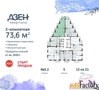 3 - комн.  квартира, 73.6 м², 13/21 эт.