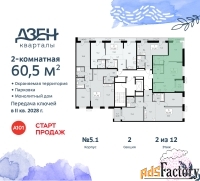 2 - комн.  квартира, 60.5 м², 2/8 эт.