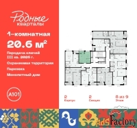 1 - комн.  квартира, 20.6 м², 8/9 эт.