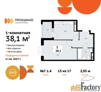 1 - комн.  квартира, 38.1 м², 15/17 эт.