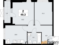2 - комн.  квартира, 49.3 м², 2/19 эт.