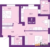 2 - комн.  квартира, 66.4 м², 4/4 эт.