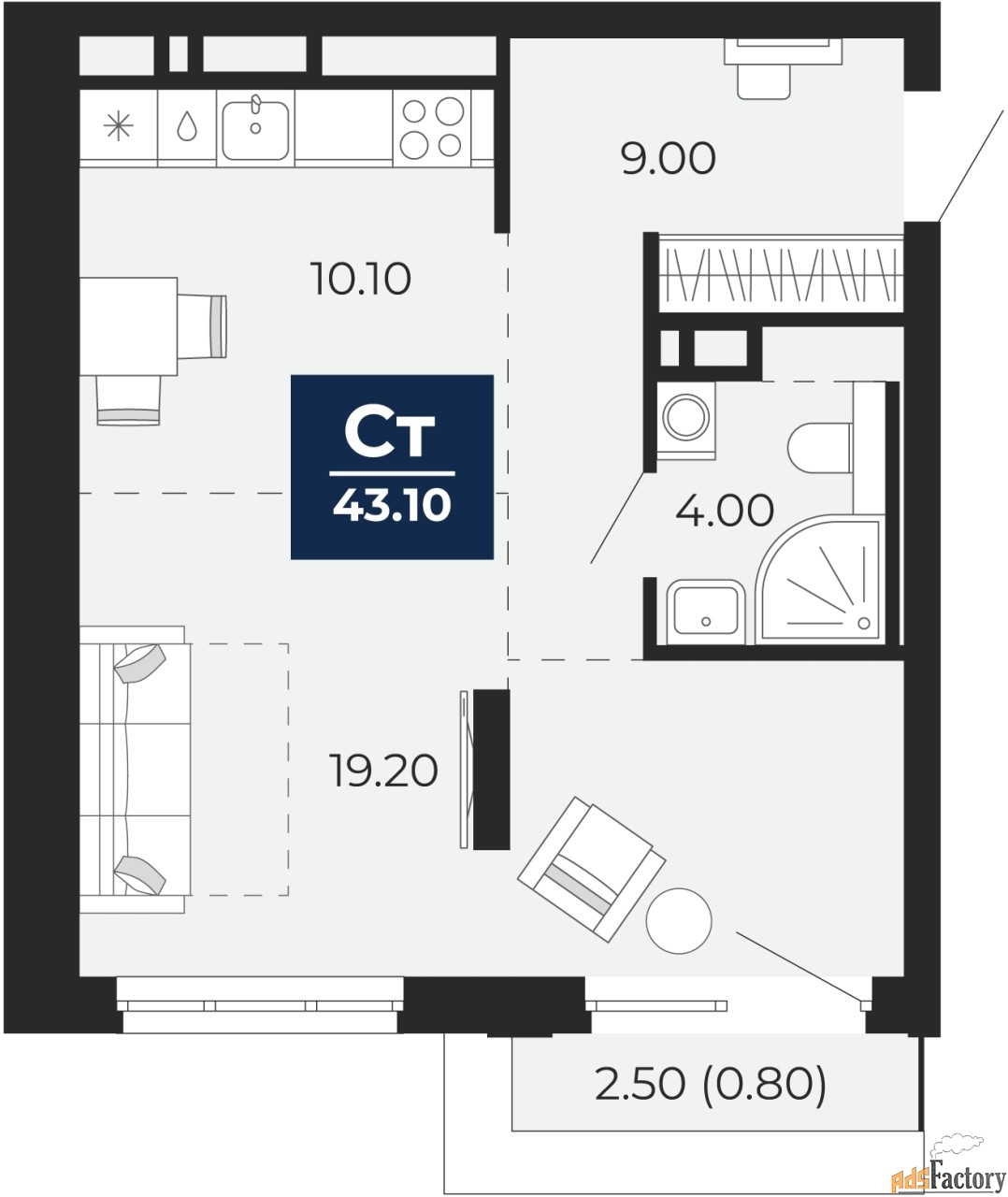 1 - комн. квартира, 43.1 м², 17/24 эт.
