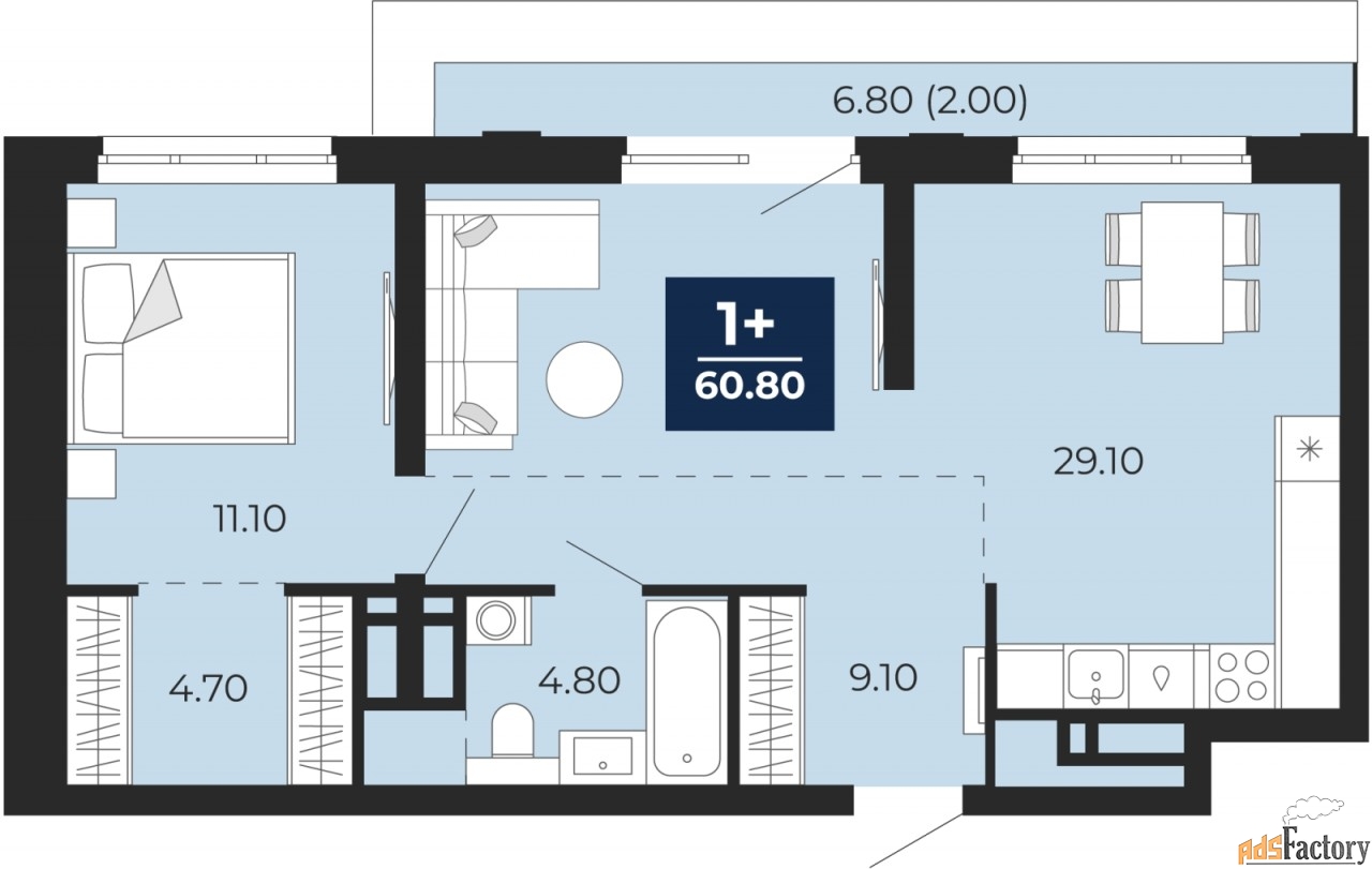 1 - комн. квартира, 60.8 м², 17/24 эт.