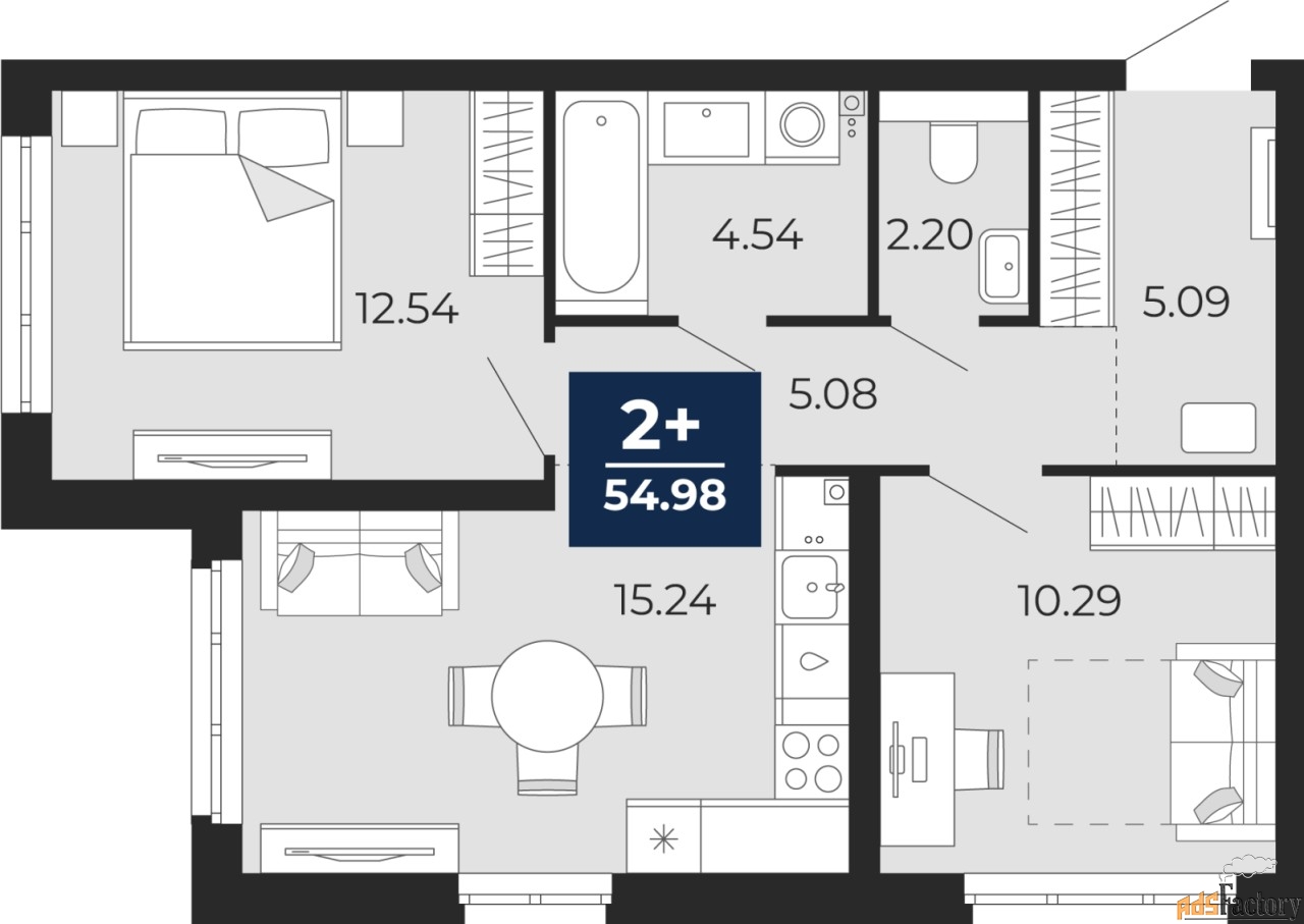 2 - комн. квартира, 54.98 м², 1/21 эт.