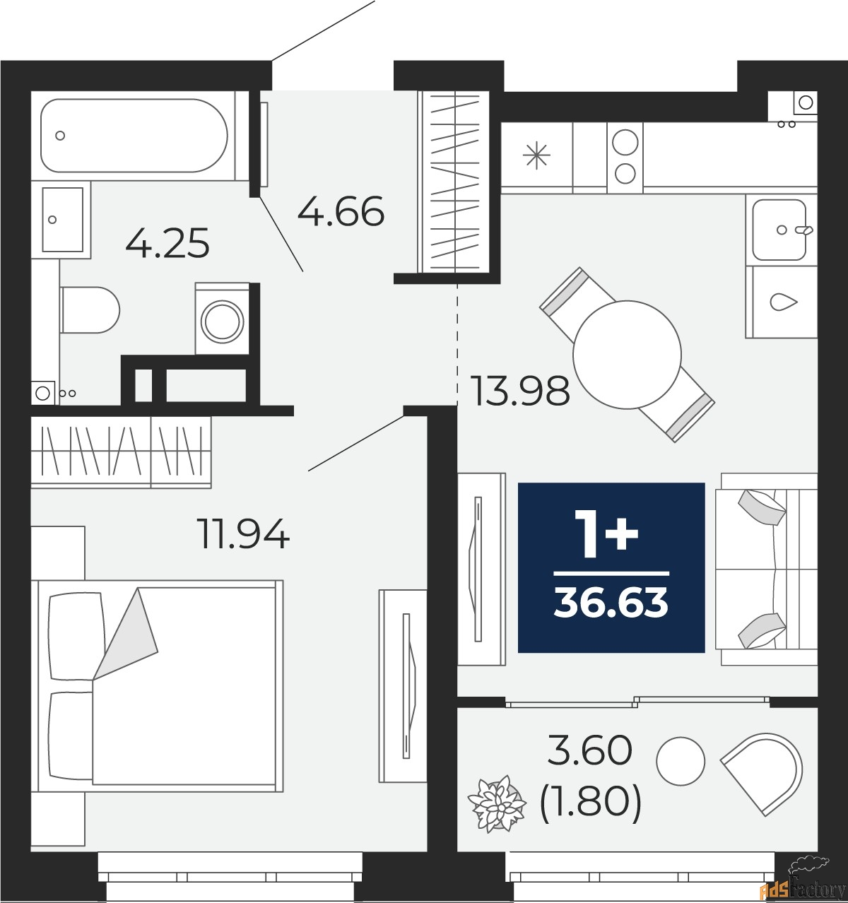 1 - комн. квартира, 36.63 м², 5/22 эт.