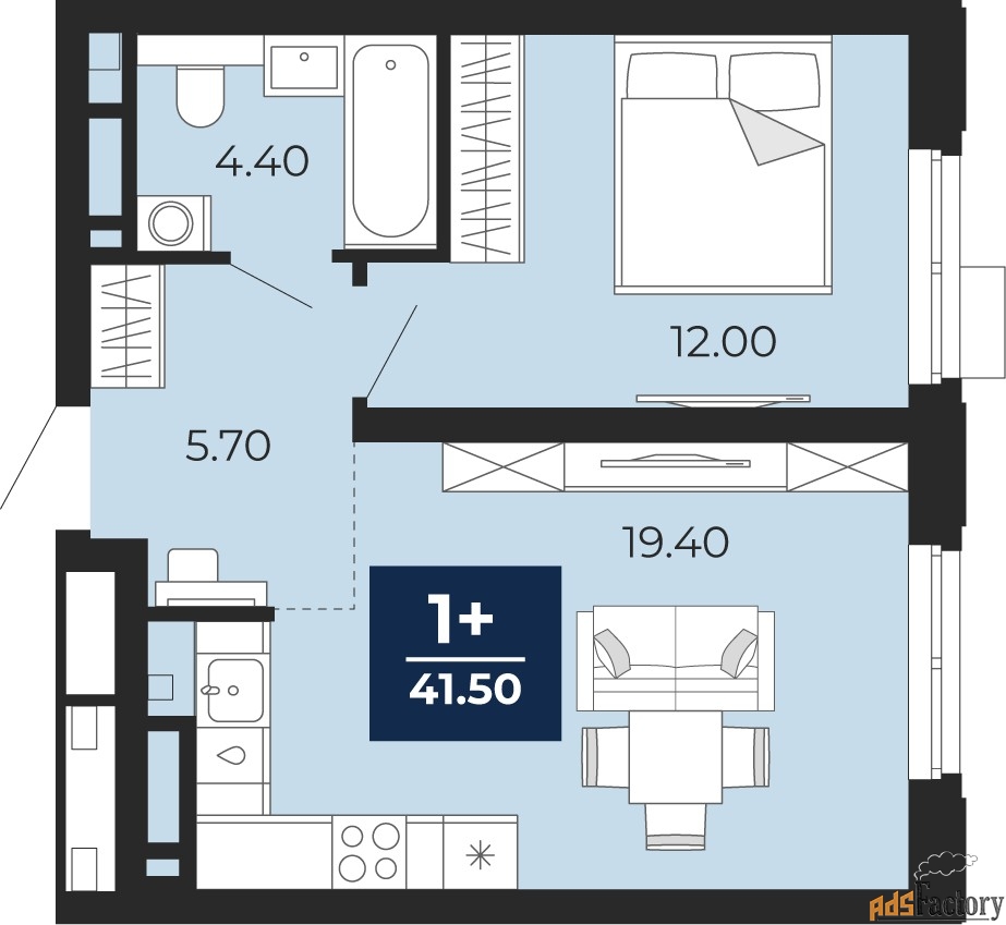1 - комн. квартира, 41.5 м², 15/20 эт.