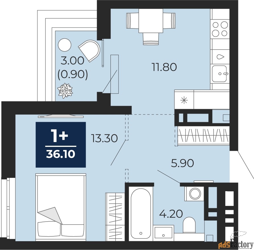 1 - комн. квартира, 36.1 м², 18/24 эт.