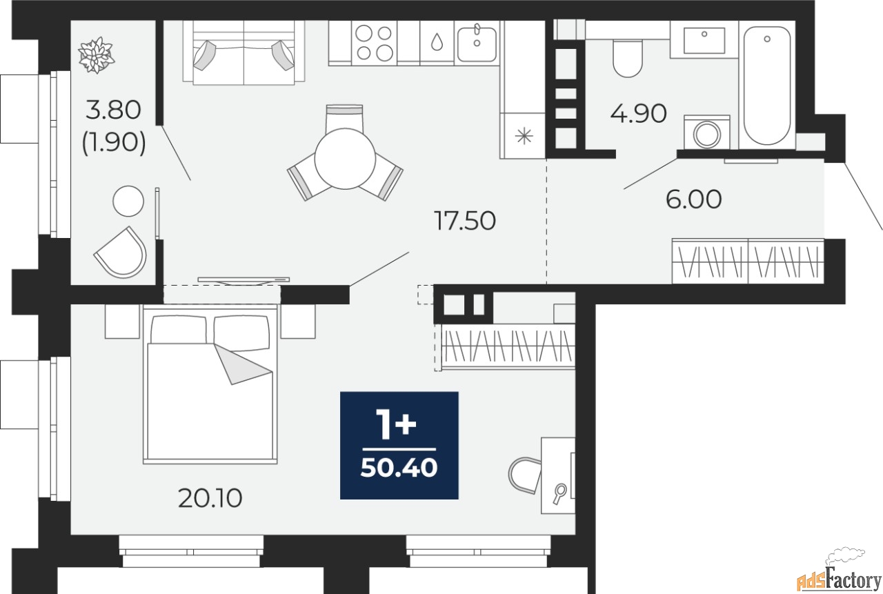 1 - комн. квартира, 50.4 м², 9/18 эт.