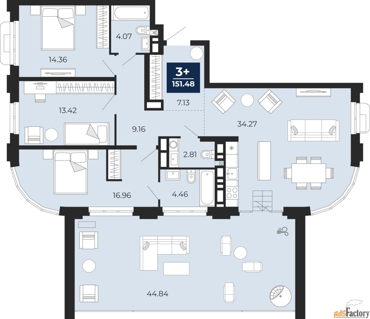 3 - комн. квартира, 120.09 м², 10/24 эт.