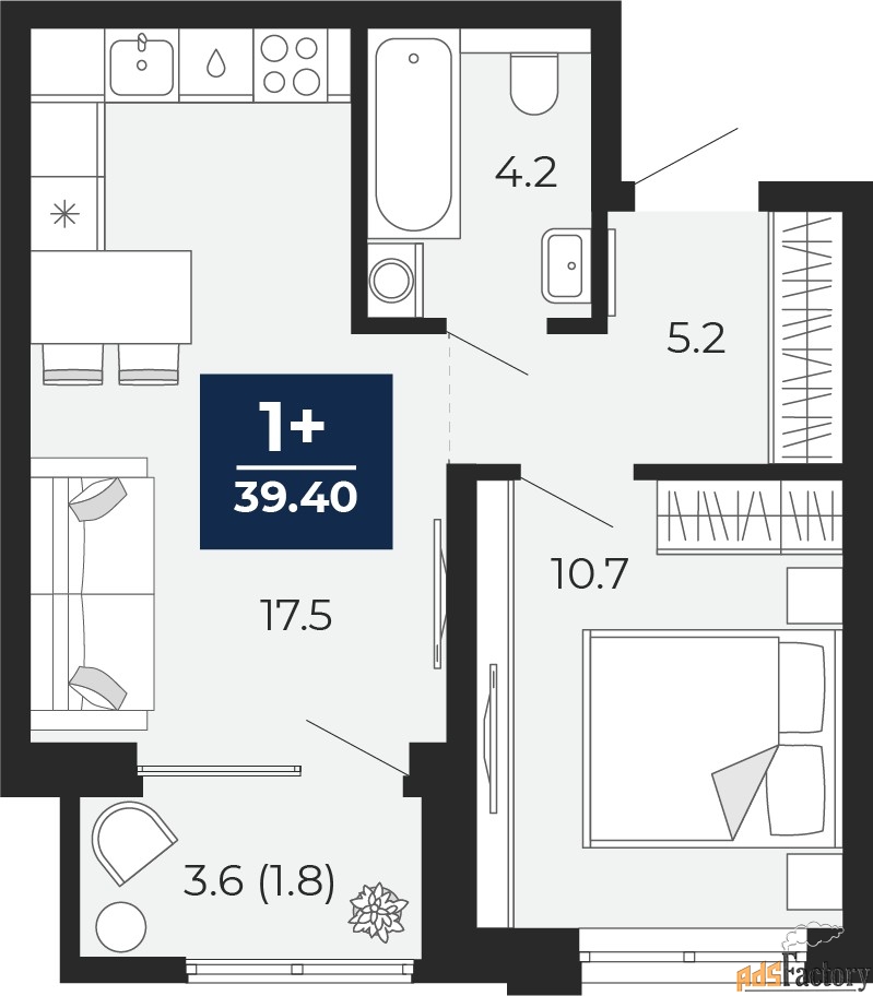 1 - комн. квартира, 39.4 м², 5/25 эт.