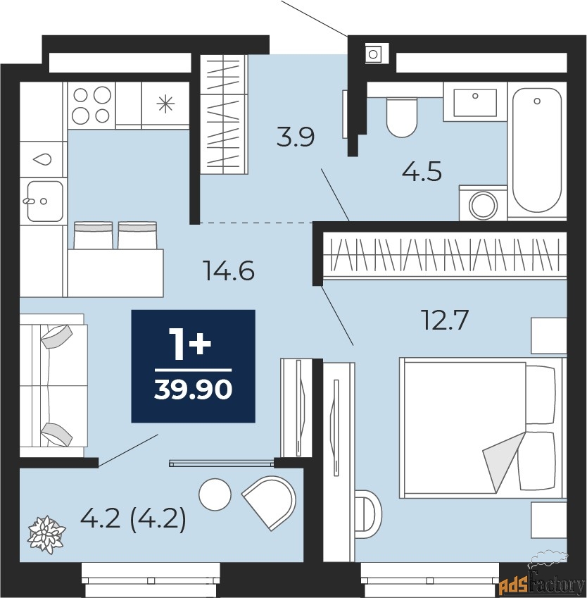 1 - комн. квартира, 39.9 м², 11/14 эт.