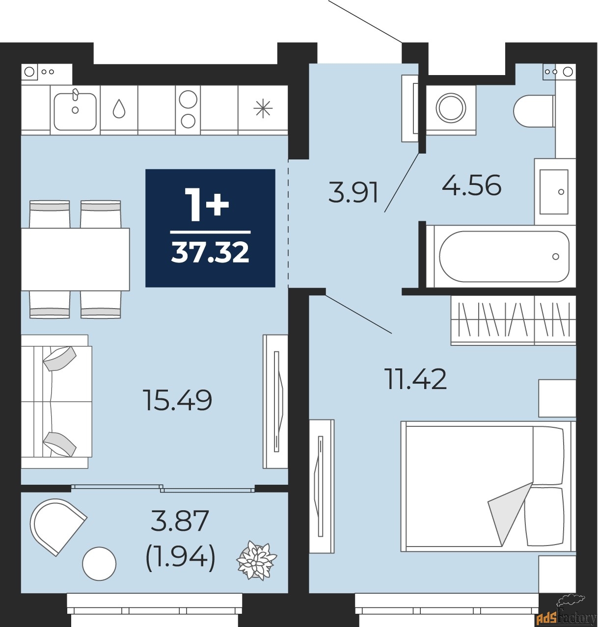 1 - комн. квартира, 37.32 м², 17/17 эт.