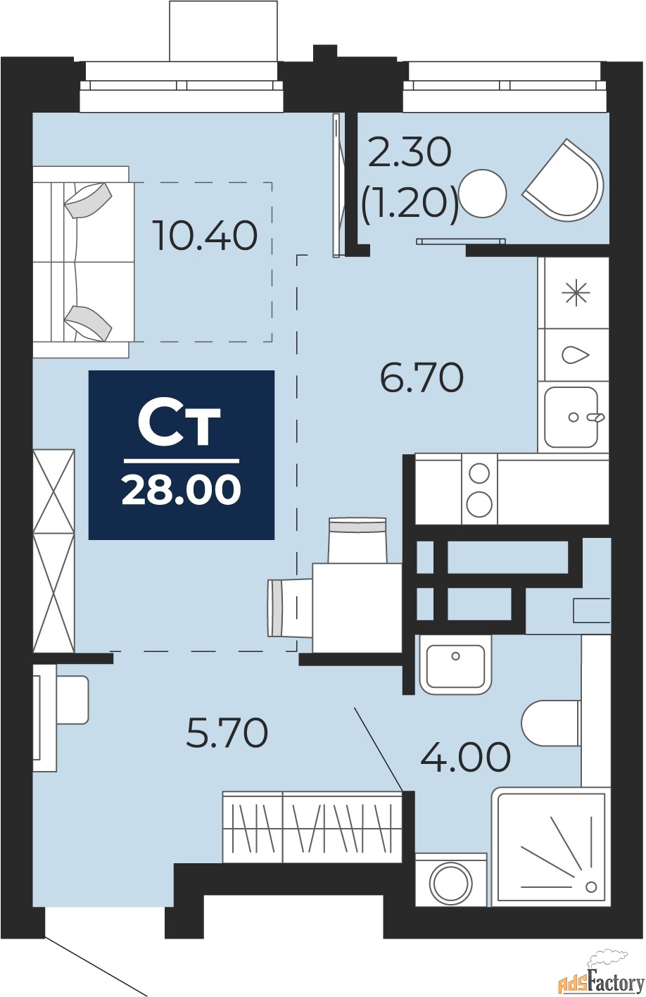1 - комн. квартира, 28 м², 19/24 эт.