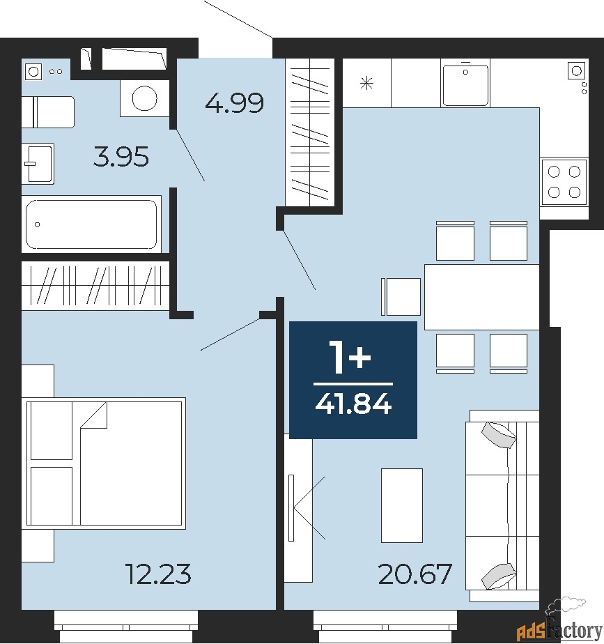 1 - комн. квартира, 41.84 м², 22/24 эт.