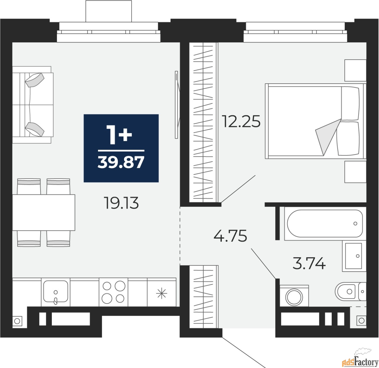 1 - комн. квартира, 49.57 м², 3/12 эт.