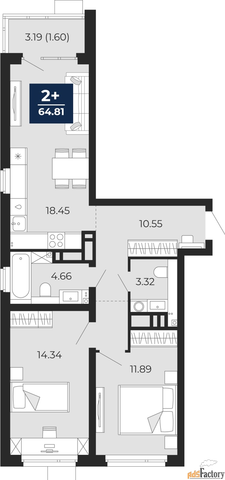 1 - комн. квартира, 44.52 м², 7/12 эт.