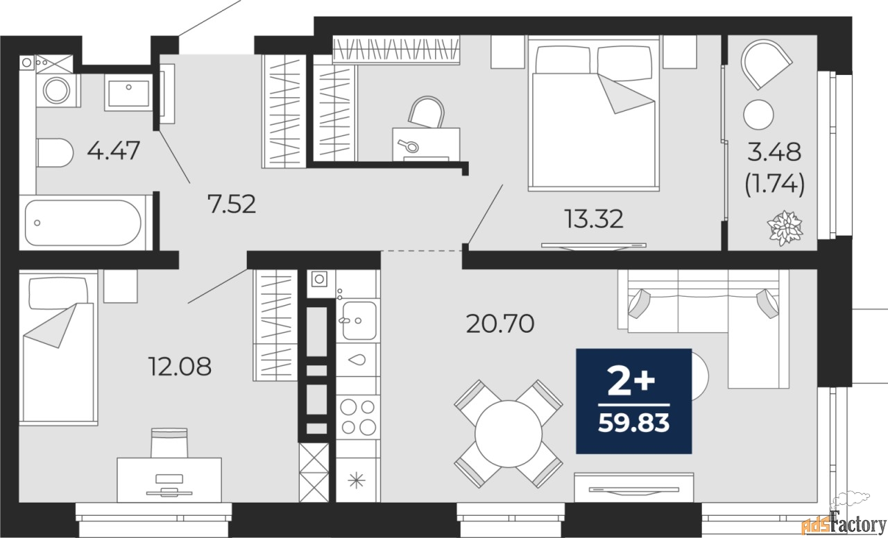 1 - комн. квартира, 52.16 м², 3/18 эт.